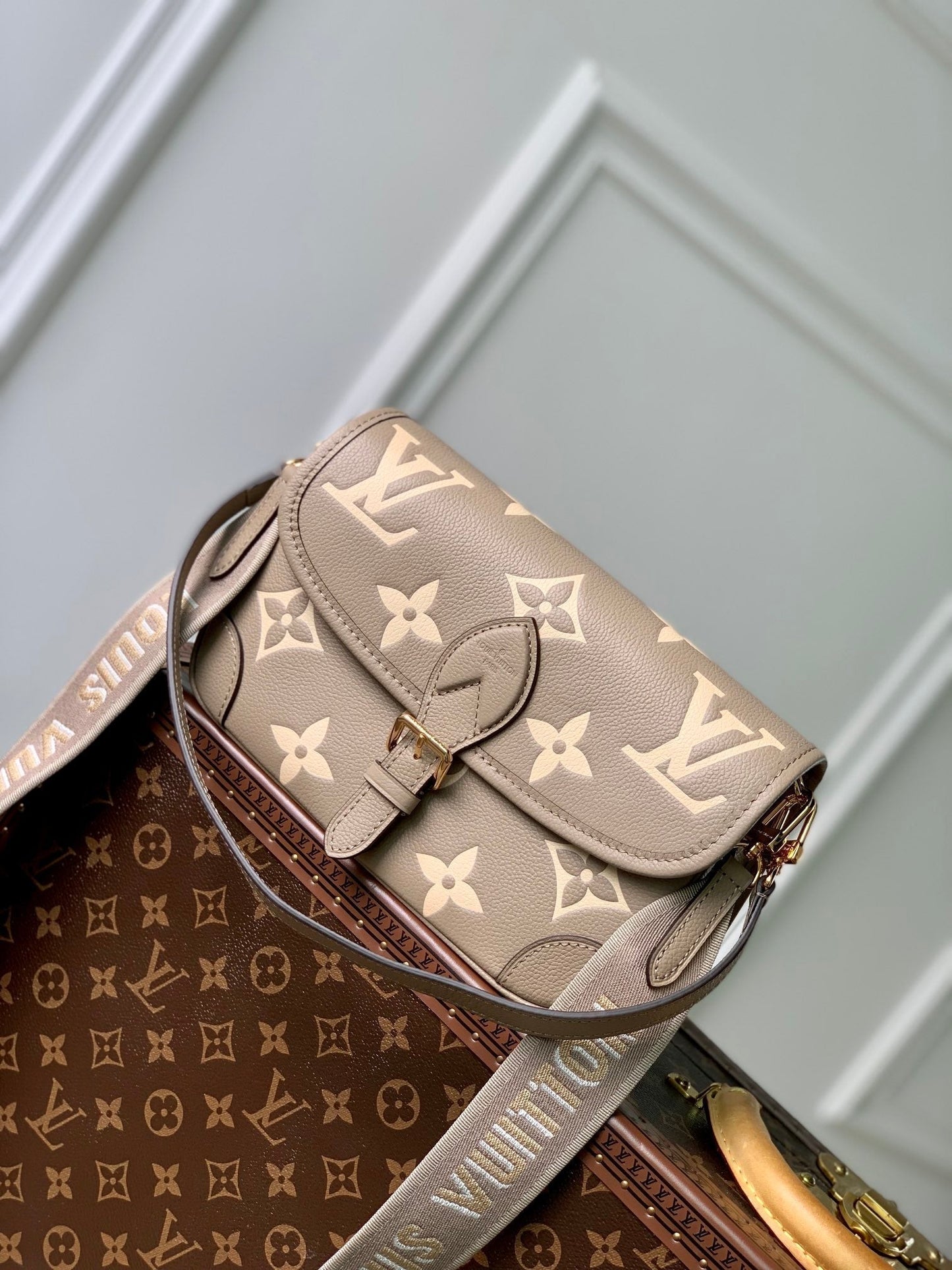 diane 24 dove cream biorcolor monogram empreinte leather