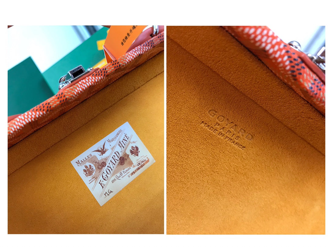 GRAND H?TEL TRUNK BAG 24 IN ORANGE GOYARDINE CANVAS AND CALFSKIN