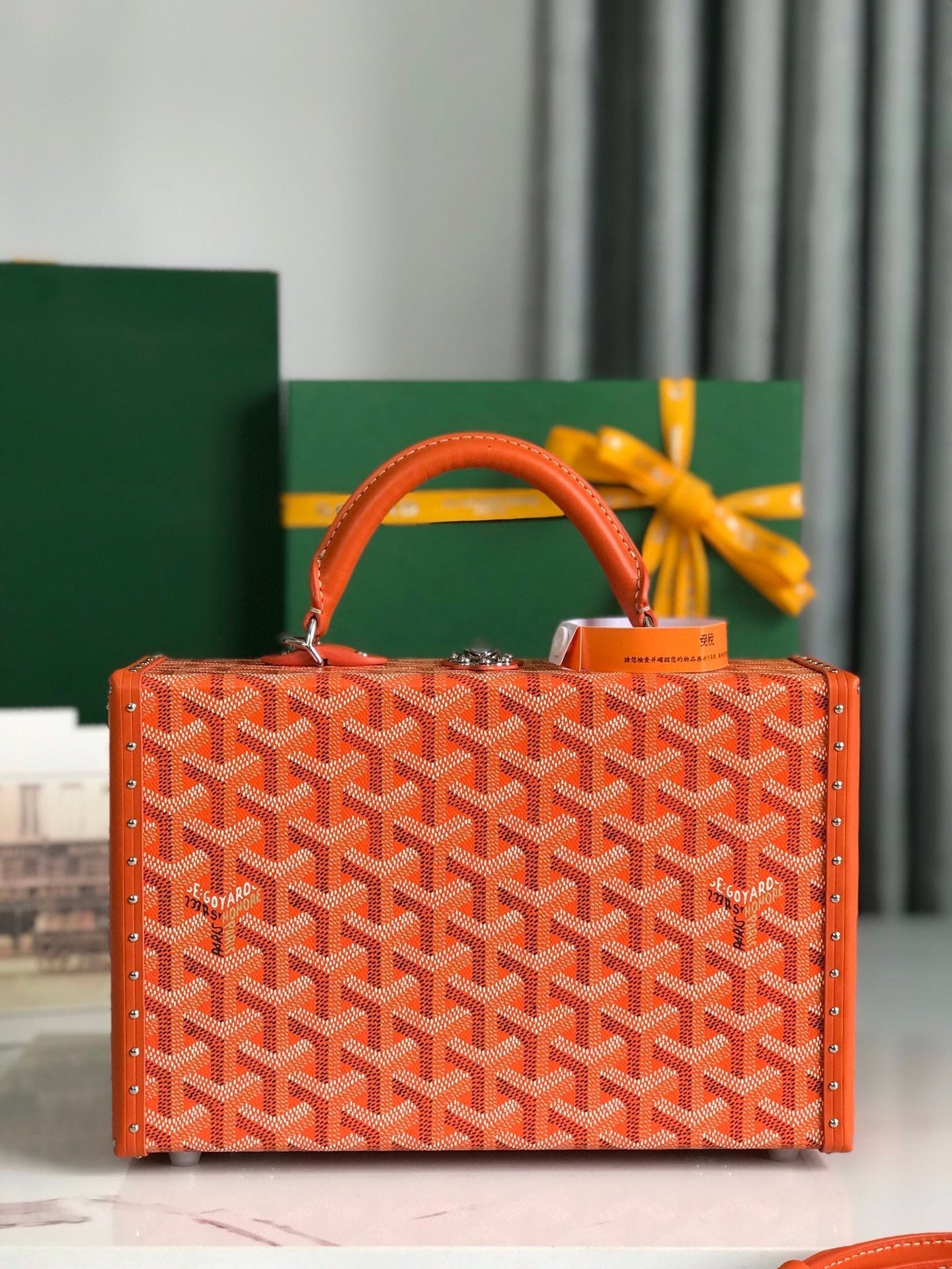 GRAND H?TEL TRUNK BAG 24 IN ORANGE GOYARDINE CANVAS AND CALFSKIN