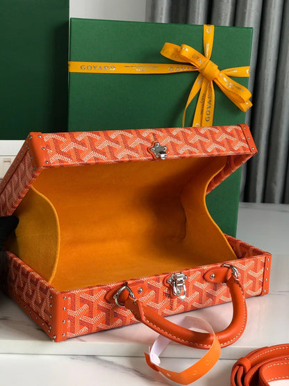 GRAND H?TEL TRUNK BAG 24 IN ORANGE GOYARDINE CANVAS AND CALFSKIN