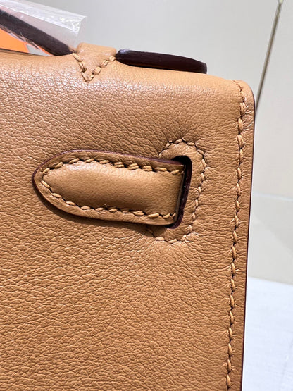 HM KELLY POCHETTE 22CM BROWN SWIFT SILVER HARDWARE