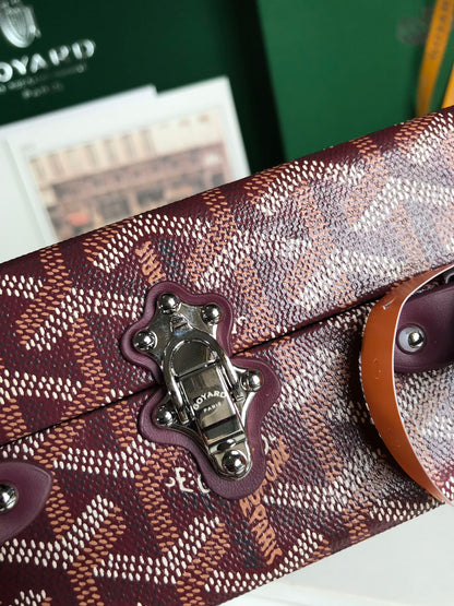 GRAND H?TEL TRUNK BAG 24 IN BURGUNDY RED GOYARDINE CANVAS AND CALFSKIN