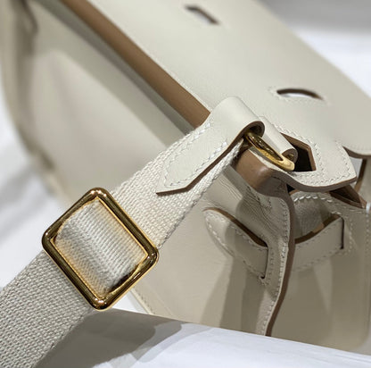 KELLY 23CM JYPSIERE WHITE LEATHER CROSSBODY BAG GHW