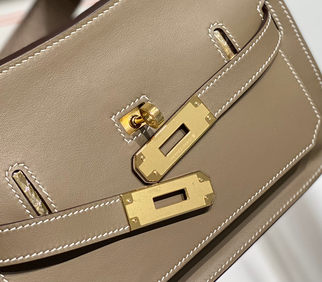 KELLY 23CM JYPSIERE BROWN LEATHER CROSSBODY BAG GHW