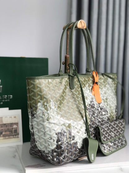 SAINT LOUIS PM BAG 34 IN GREEN MIX BLACK GOYARDINE CANVAS