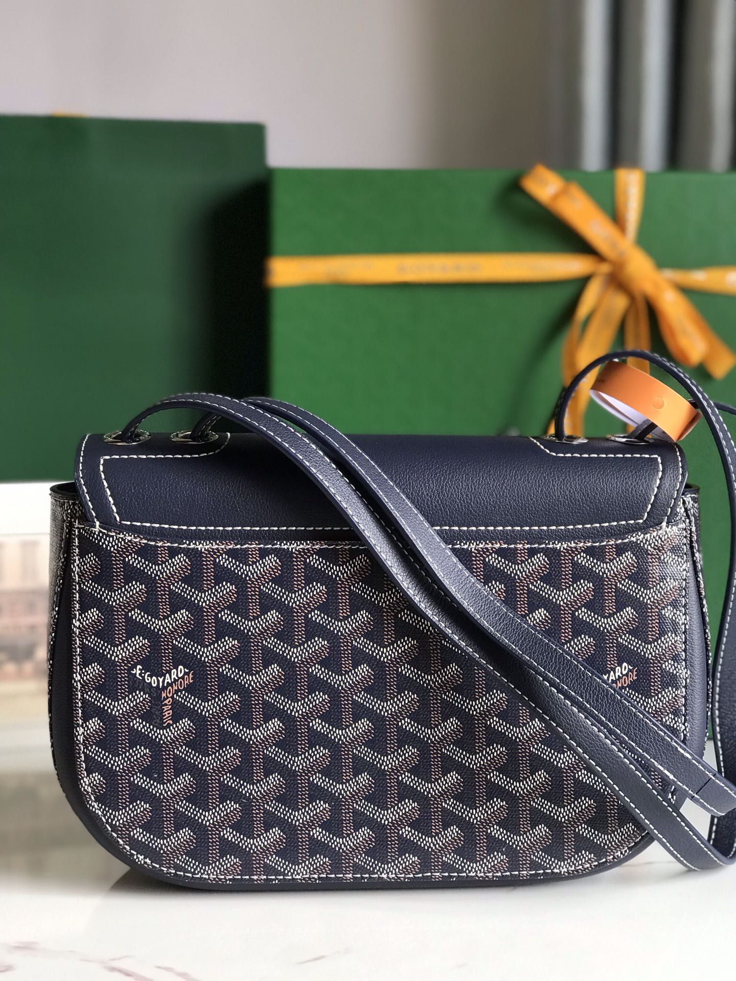 233 BAG 25 IN NAVY BLUE CALFKIN AND GOYARDINE CANVAS