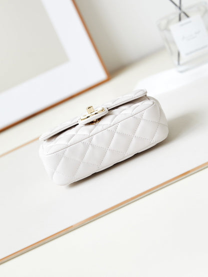 CC Classic Mini Flap Bag 16cm White Lambskin Enamel Buckles 238449