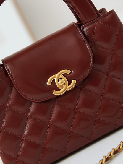 cc 24a nano 19cm kelly shopper bag burgundy lambskin