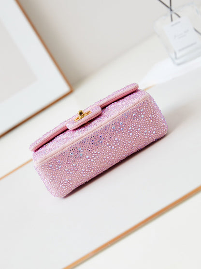 24b mini flap bag  20cm pink lambskin silver purple diamond
