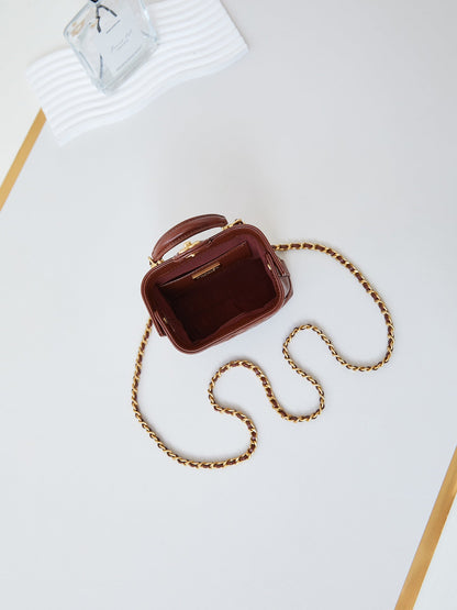 CC 24A Mini Top Handle 13cm Brown Wax Leather Gold Hardware 238463