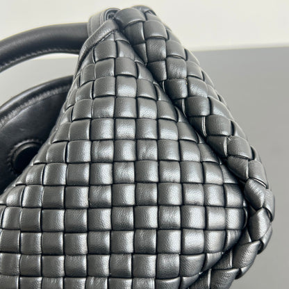 BV Small Cobble Top Handle 23cm Black Lambskin