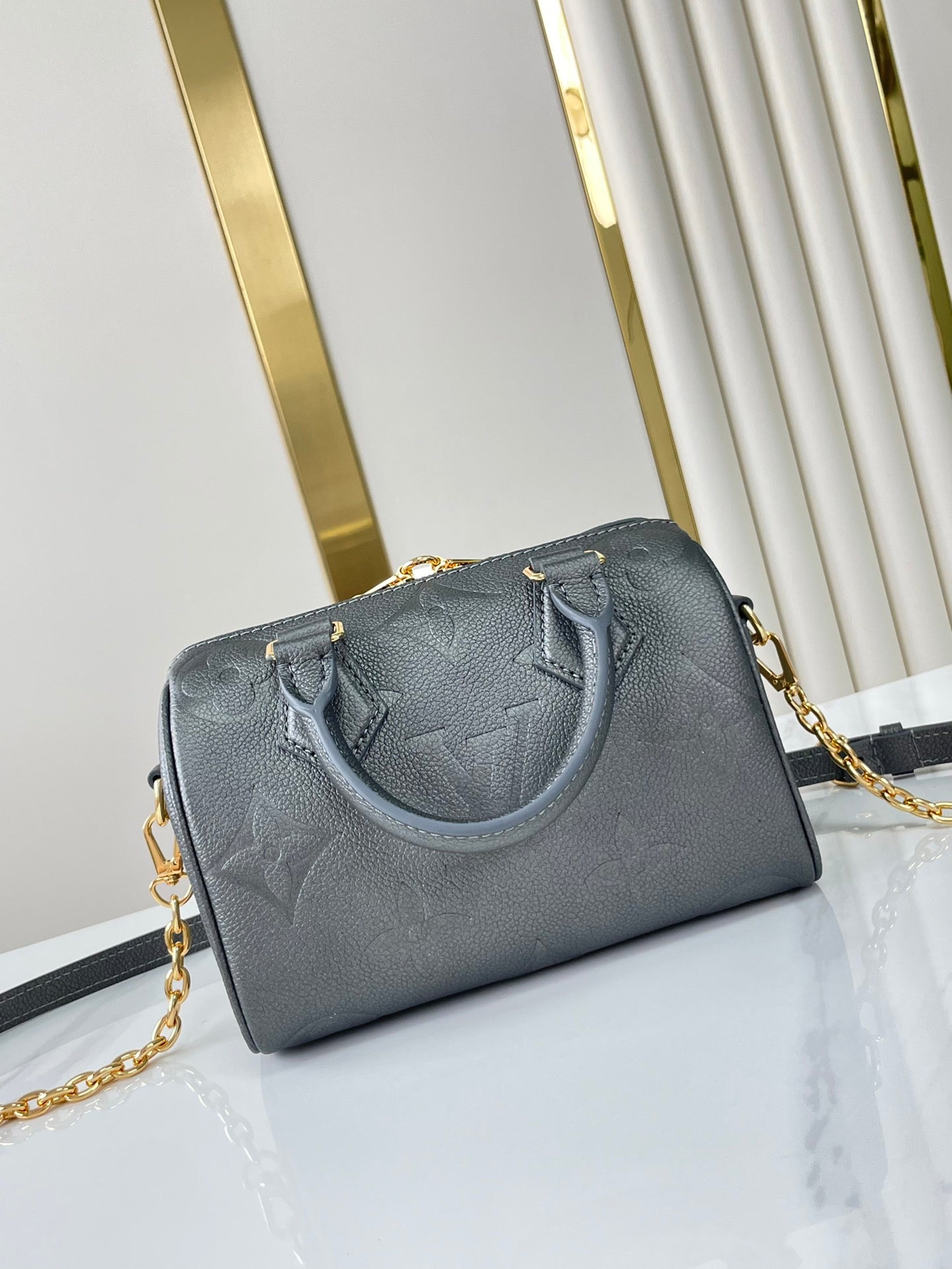 SPEEDY BANDOULI¨¨RE 20 IN GUN METAL MONOGRAM EMPREINTE GOLD HARDWARE