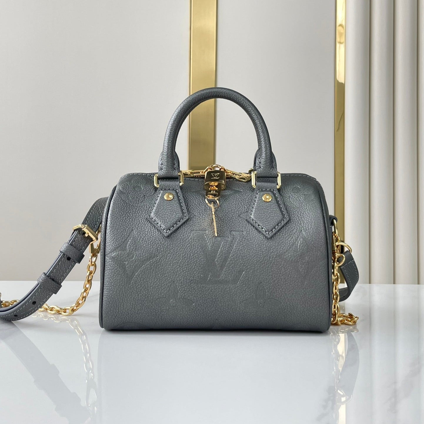 SPEEDY BANDOULI¨¨RE 20 IN GUN METAL MONOGRAM EMPREINTE GOLD HARDWARE