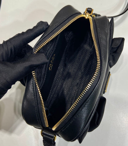 BOW BAG 18 IN BLACK RE-NYLON AND LAMBSKIN