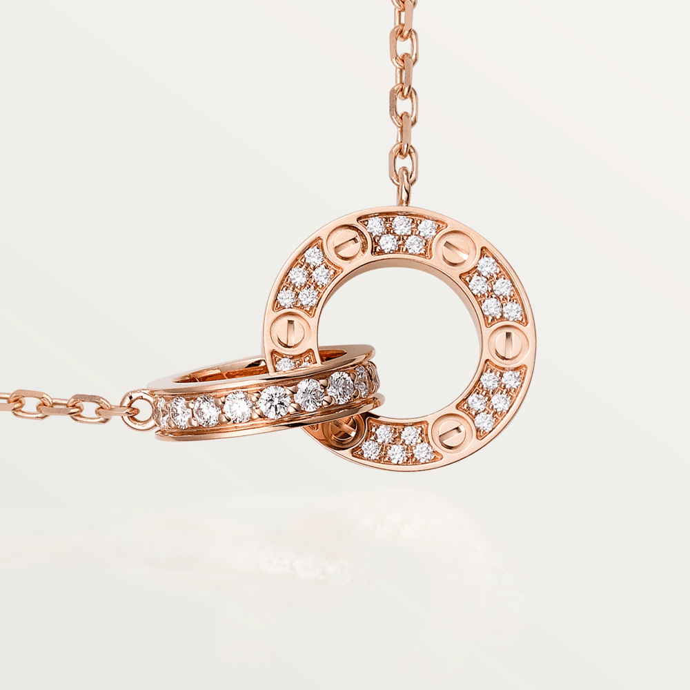 DIANA LOVE 7.6MM NECKLACE ROSE GOLD AND SILVER  FULL DIAMOND