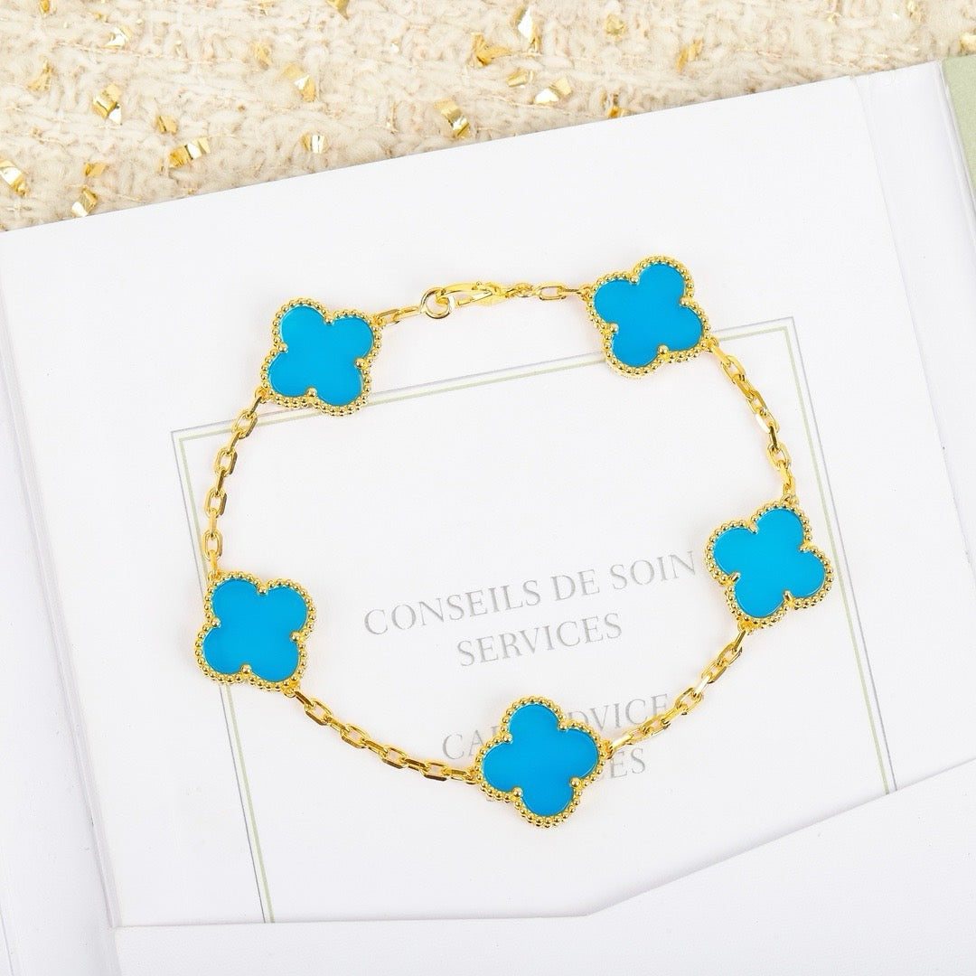 CLOVER 5 MOTIFS TURQUOISE BRACELET