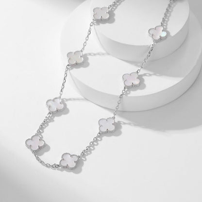 CLOVER 10 MOTIFS WHITE MOTHER OF PEARL NECKLACE