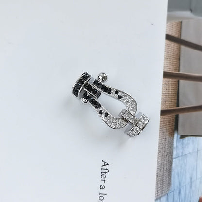 DIANA FORCE LARGE HORSESHOE BLACK WHITE DIAMOND BRACELET SILVER
