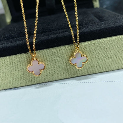 CLOVER 9.5MM PINK MOTHER OF PEARL SINGLE FLOWER NECKLACE