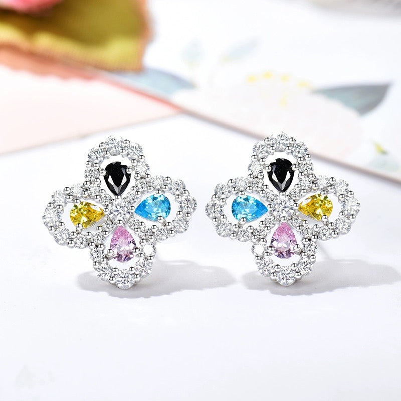 DIANA LOOP EARRINGS FULL MOTIF DIAMOND 16MM SILVE