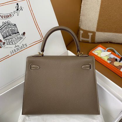 HM KELLY 28CM ETOUPE EPSOM GOLD HARDWARE