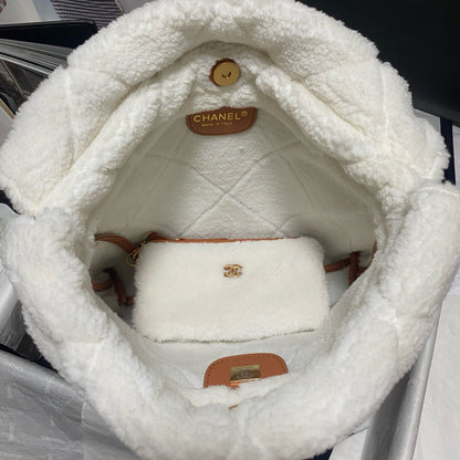 CC 22 Bag 35cm Brown White Shearling Lambskin