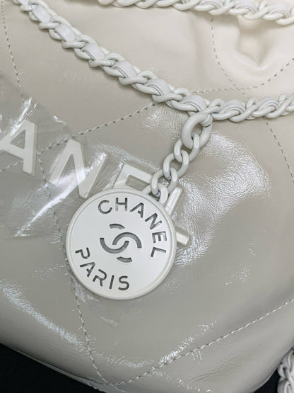CC Mini 22 Hobo Bag White Grey Lambskin