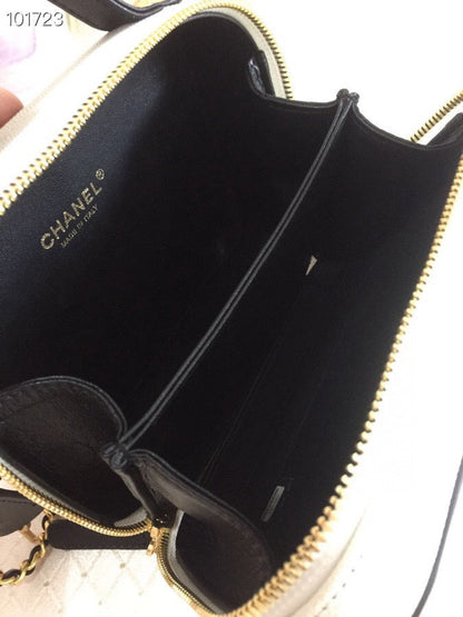 CC Filigree Vanity Case Bag Black White Quilted Caviar Leather