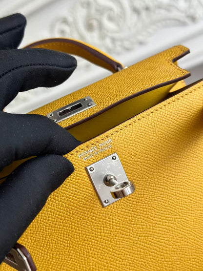 HM Mini Kelly 19cm Yellow Epsom Silver Hardware