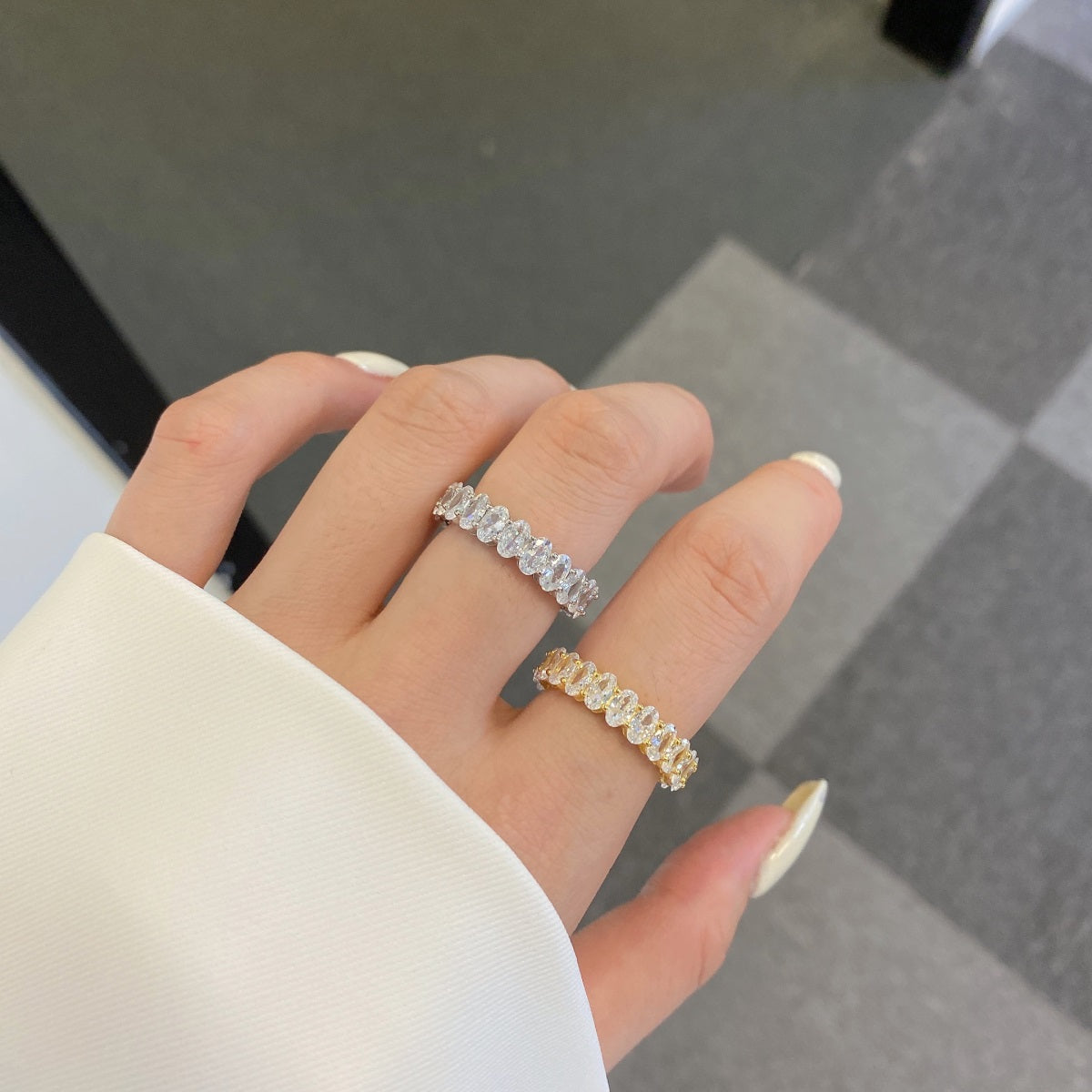 [HOT]Ornate Oval Cut Tennis Ring