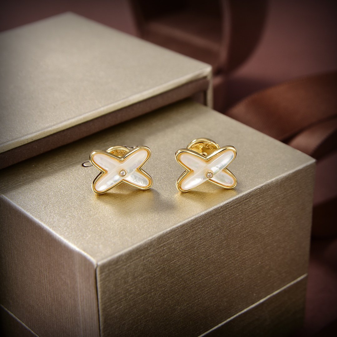 DIANA JEUX DE WHITE MOP GOLD DIAMOND EARRINGS