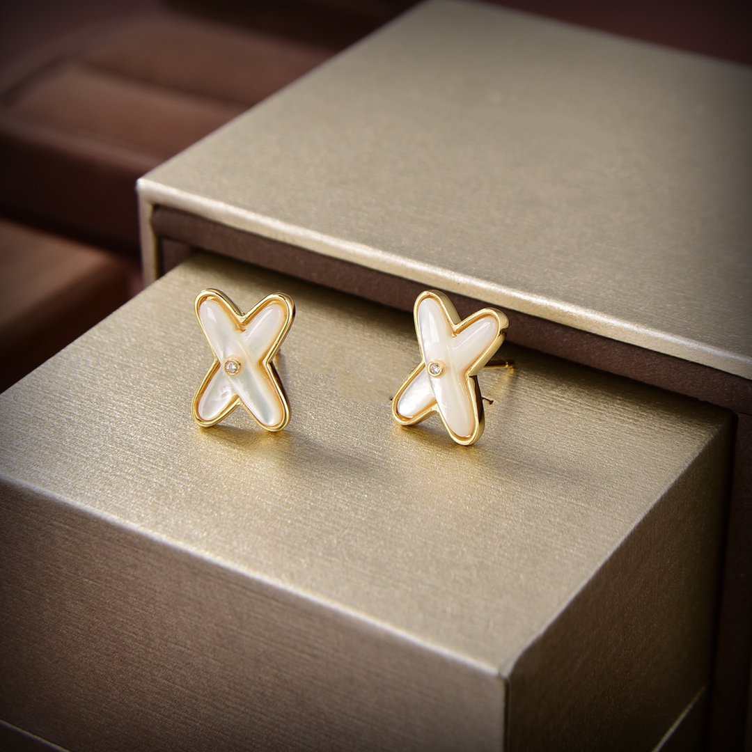 DIANA JEUX DE WHITE MOP GOLD DIAMOND EARRINGS
