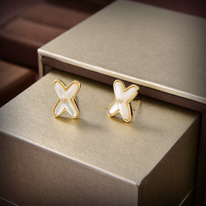 DIANA JEUX DE WHITE MOP GOLD DIAMOND EARRINGS