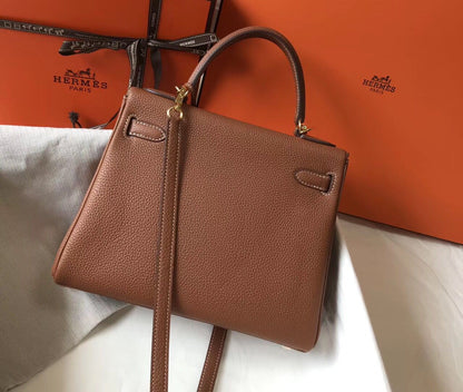 HM KELLY 28CM BROWN TOGO LEATHER GOLD HARDWARE