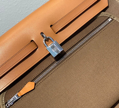 Herbag 31 Toile Brown Canvas Gold Cowhide Leather