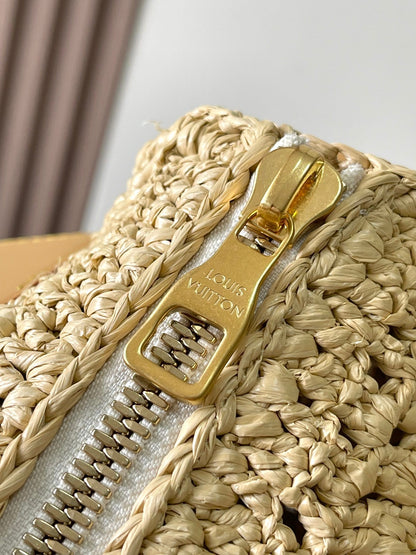 keepall bandouliere 25cm beige raffia tan calfskin