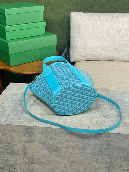 SMALL BELHARRA 24 IN BABY BLUE GOYARDINE CANVAS AND LAMBSKIN