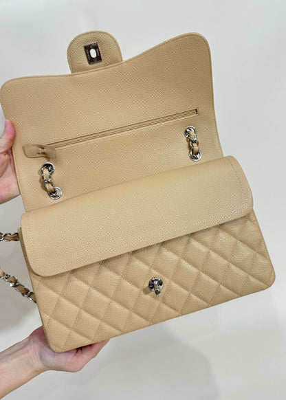 flap bag medium 25 beige caviar silver hardware