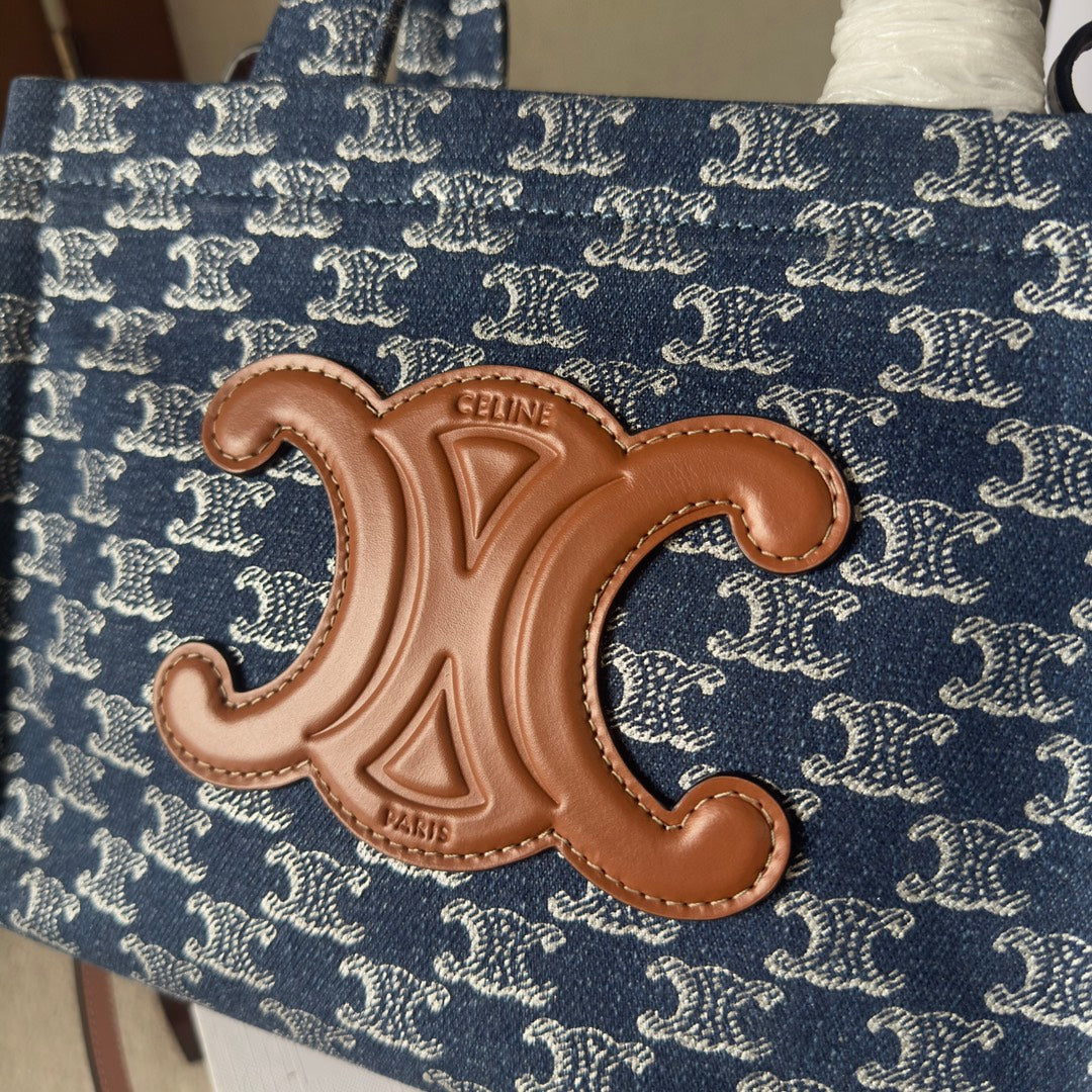 SMALL CABAS THAIS 25 IN BAYOUX BLUE TRIOMPHE DENIM AND BRONZE BROWN CALFSKIN