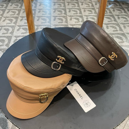 NEWSBOY CAP IN CHOCOLATE BROWN CALFSKIN 421105