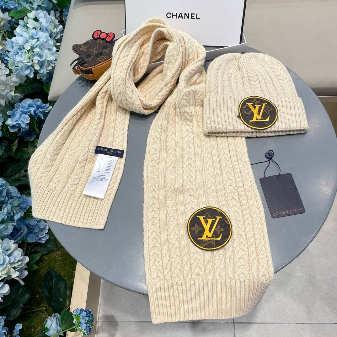 SET SCARF AND HAT IN CREAM BEIGE WOOL 434609