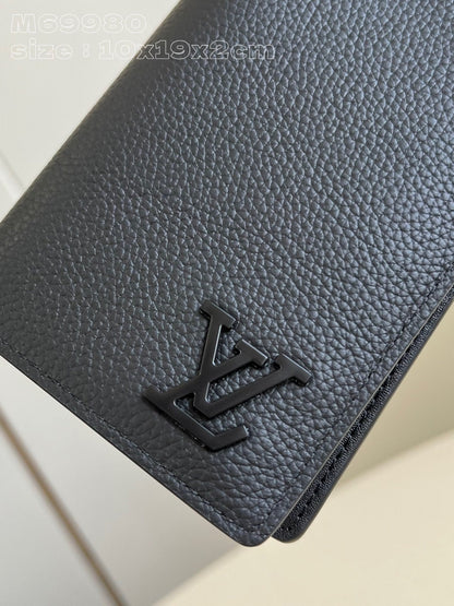 BRAZZA WALLET AEROGRAM 19CM BLACK CALFSKIN