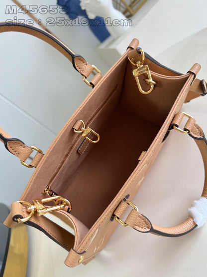 Onthego Pm 25 Brown Beige Monogram Empreinte Calfskin