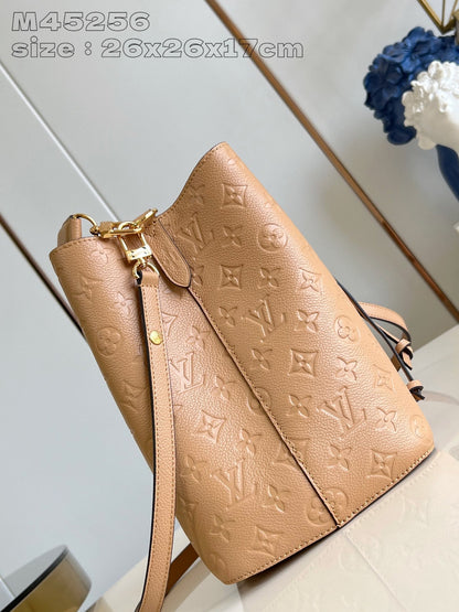 LV Neo Noe Bucket Bag 26cm Brown White Monogram Empteinte Calfskin