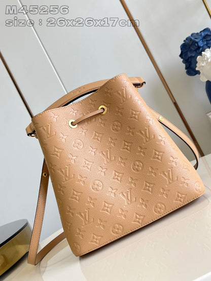 LV Neo Noe Bucket Bag 26cm Brown White Monogram Empteinte Calfskin