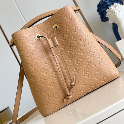 LV Neo Noe Bucket Bag 26cm Brown White Monogram Empteinte Calfskin