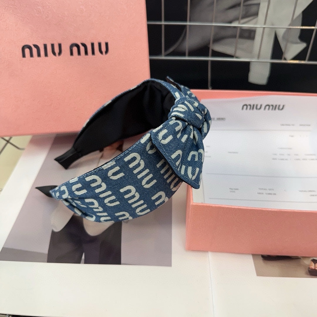 DENIM BOW HEADBAND BALTIC BLUE MIX WHITE 205577
