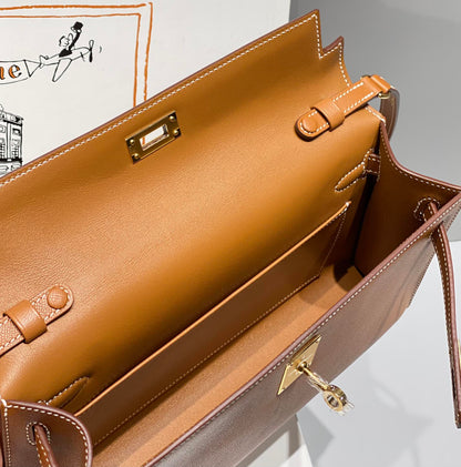 HM Kelly Elan 27cm Gold Leather Ghw