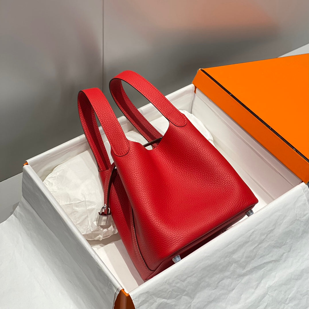 picotin lock red togo leather silver hardware
