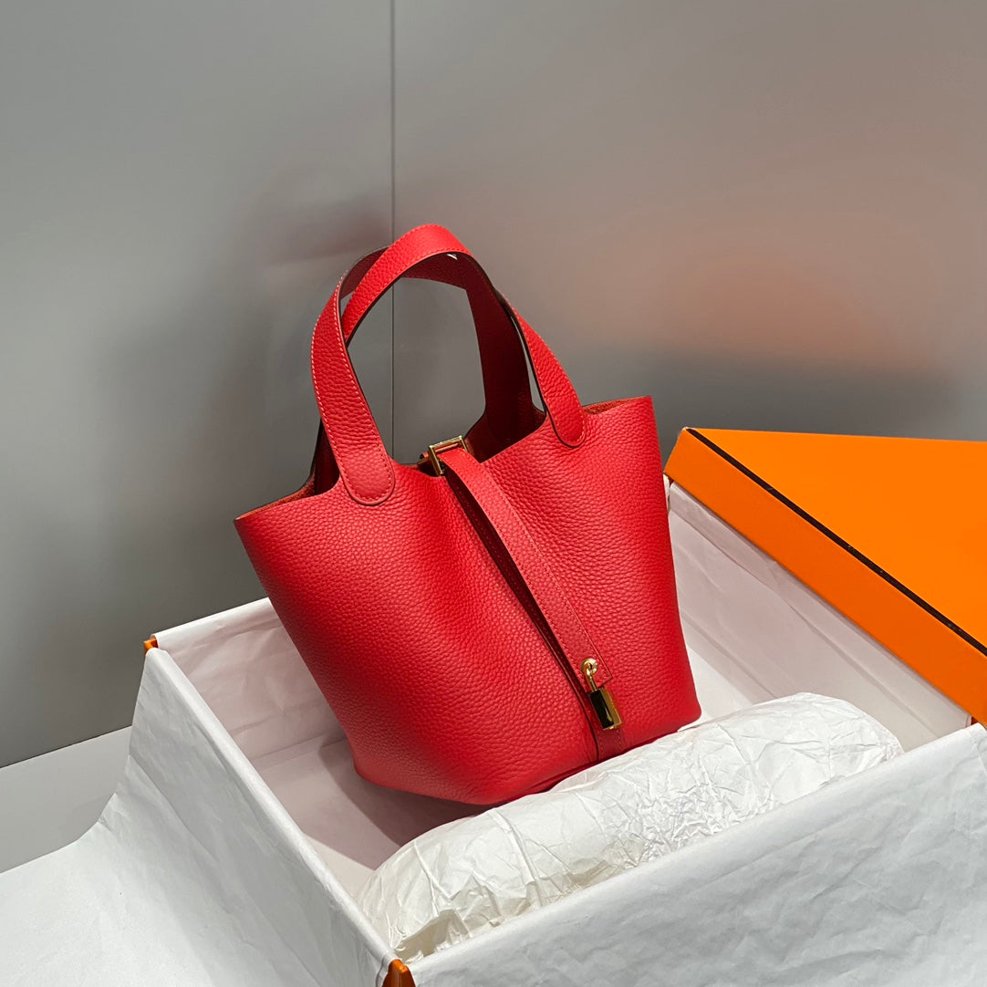 picotin lock red togo leather gold hardware